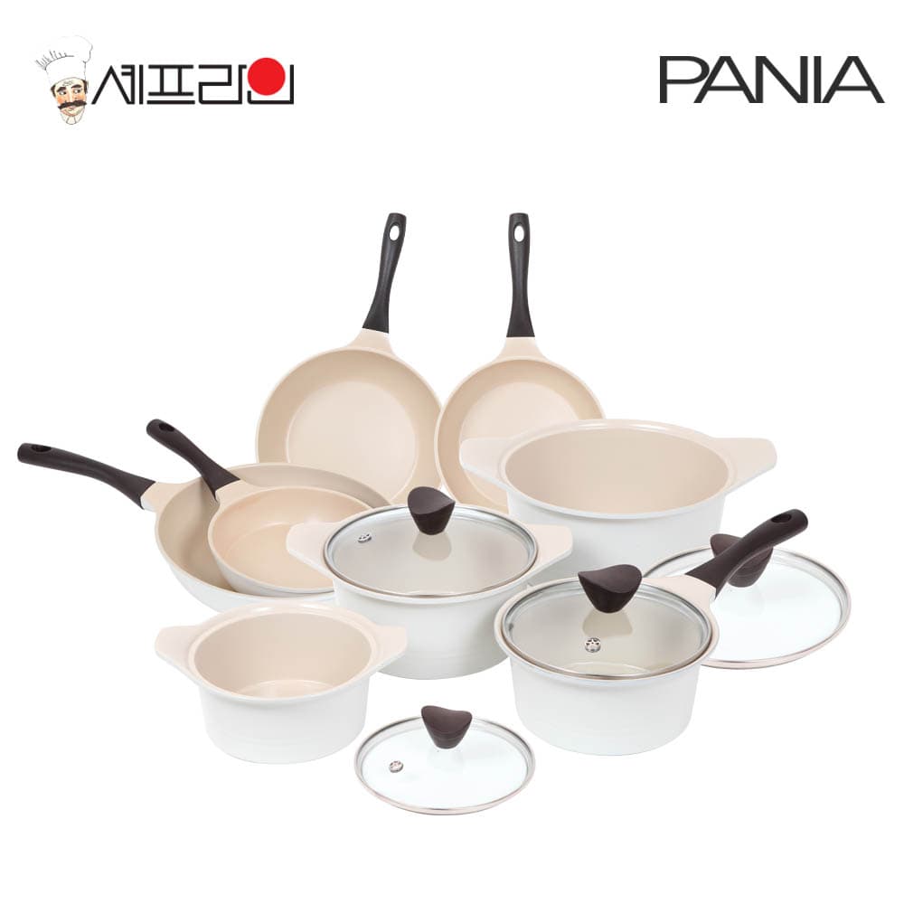 셰프라인 페니아(pania) 인덕션 IH 크림후라이팬,냄비 8세트(20+24+28+28궁+16양+18편수+20양+24양)