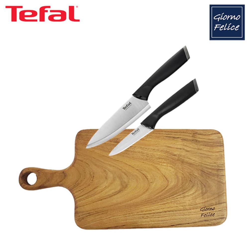 테팔 컴포트 식도 15cm+과도 9cm+죠르노펠리체 프리미엄 티크 손잡이 나무도마 TFC-CFCH15FR9WCBMT