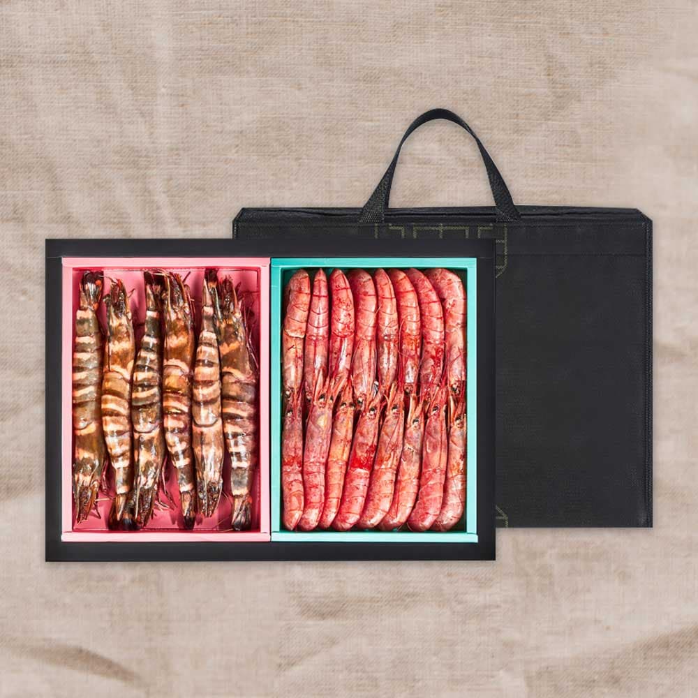 [기품맛담] 킹타이거새우/홍새우 혼합 선물세트 2kg (킹타이거6~8미 1kg+홍새우 15~17미 1kg)