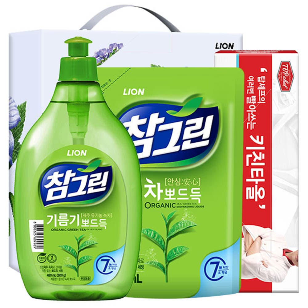 참그린녹차500용기 녹차300리필 빨아쓰는키친타올(3종)