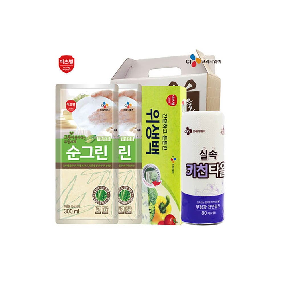 CJ 순그린300ml리필*2개,위생백,키친타올4종세트