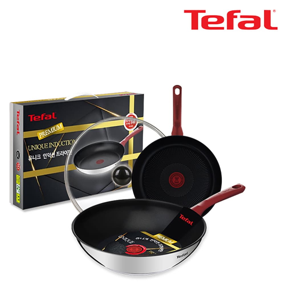 테팔 유니크 인덕션 프리미엄 프라이팬 24cm+멀티팬 28cm+유리뚜껑 CT1-UQFP24W28G