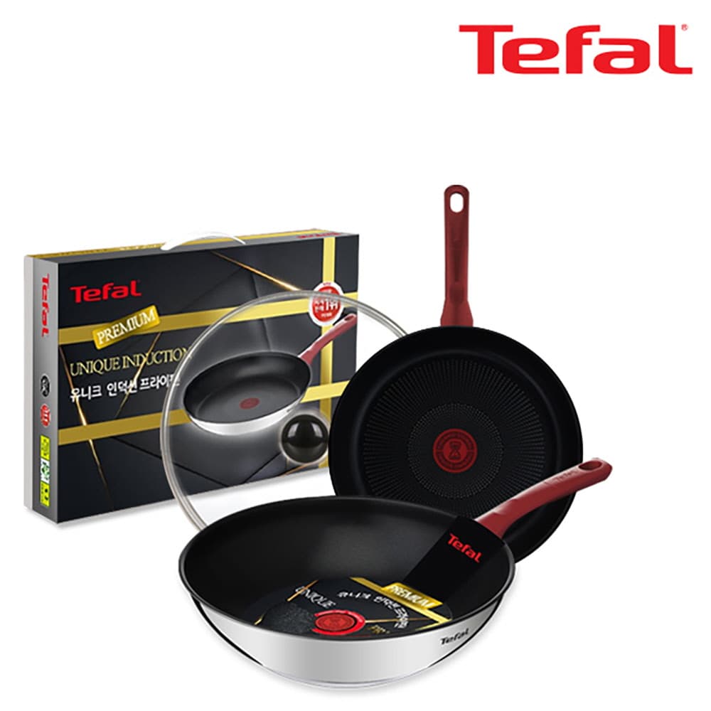 테팔 유니크 인덕션 프리미엄 프라이팬 26cm+멀티팬 28cm+유리뚜껑 CT1-UQFP26W28G