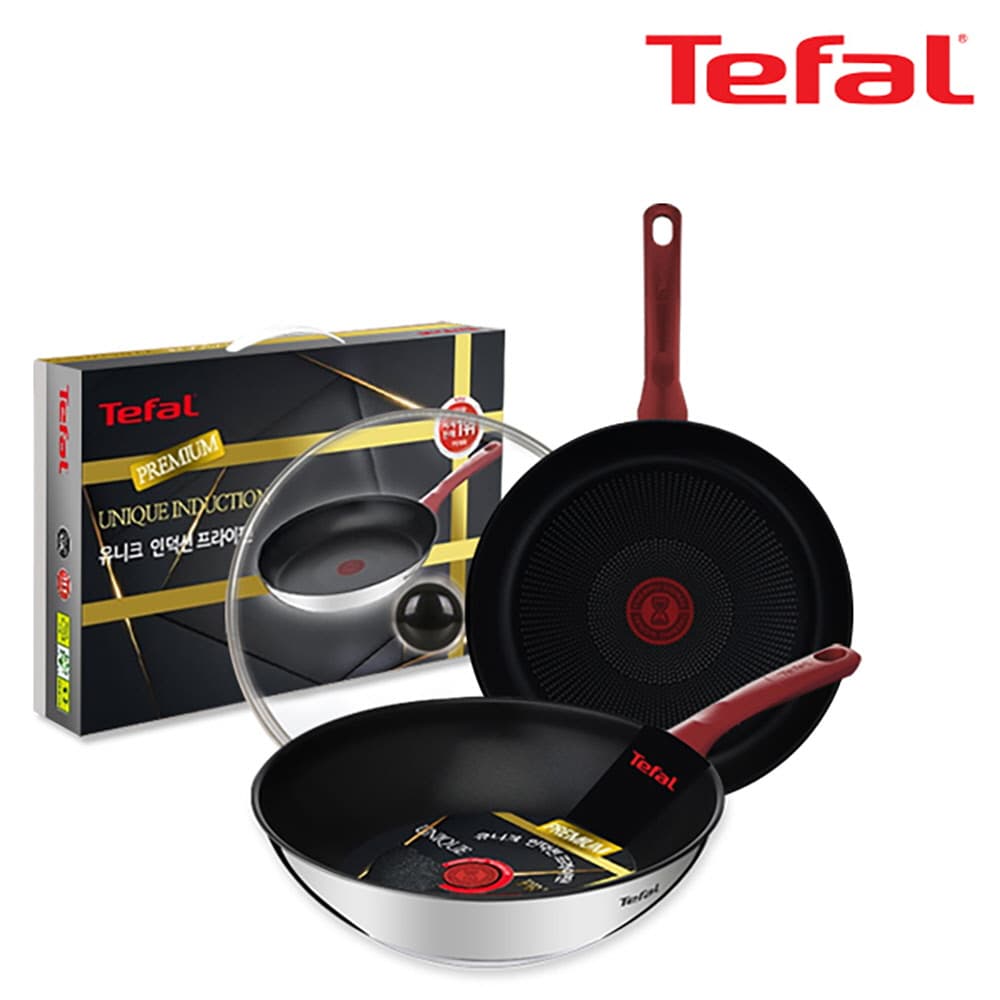 테팔 유니크 인덕션 프리미엄 프라이팬 28cm+멀티팬 28cm+유리뚜껑 CT1-UQFP28W28G