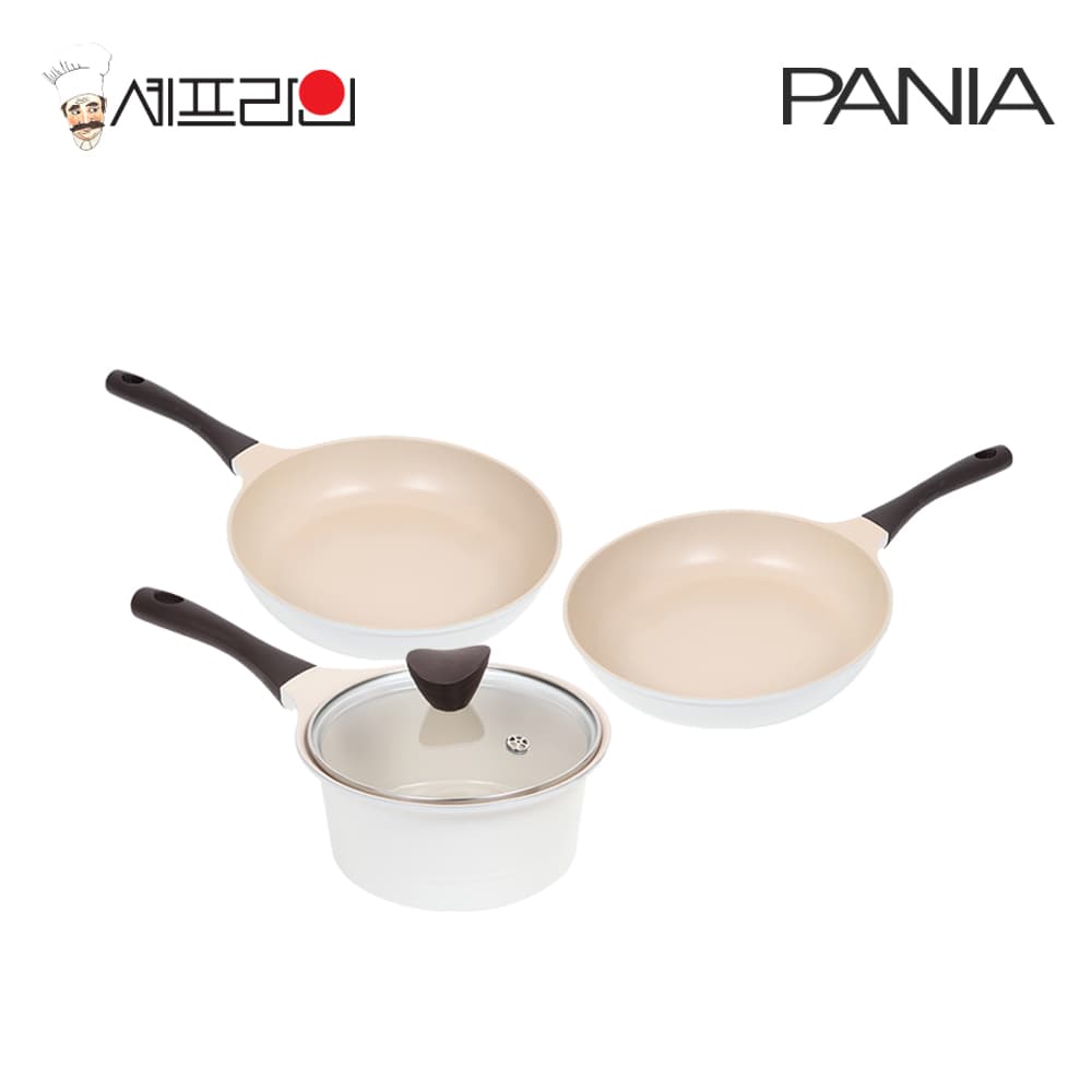 셰프라인 페니아(pania) 인덕션 IH 크림후라이팬,냄비 3종세트(24+28+18편)