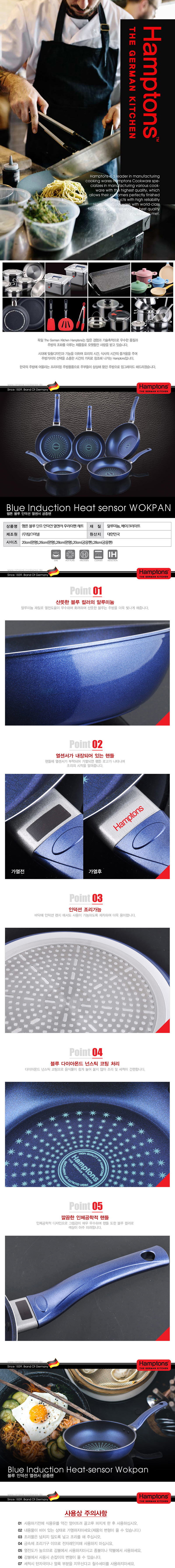 독일 햄튼 블루 인덕션 단조 후라이팬 풀세트 HTB-BFP5P 상세이미지