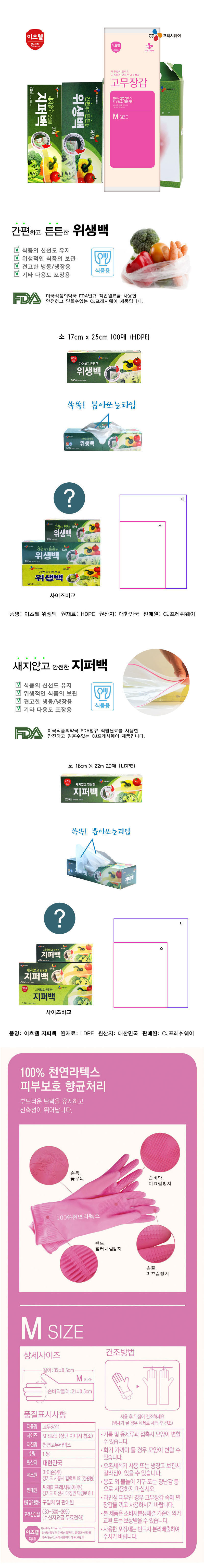 CJ이츠웰 위생백(소),지퍼백(소),고무장갑 3종세트 01994 상세이미지