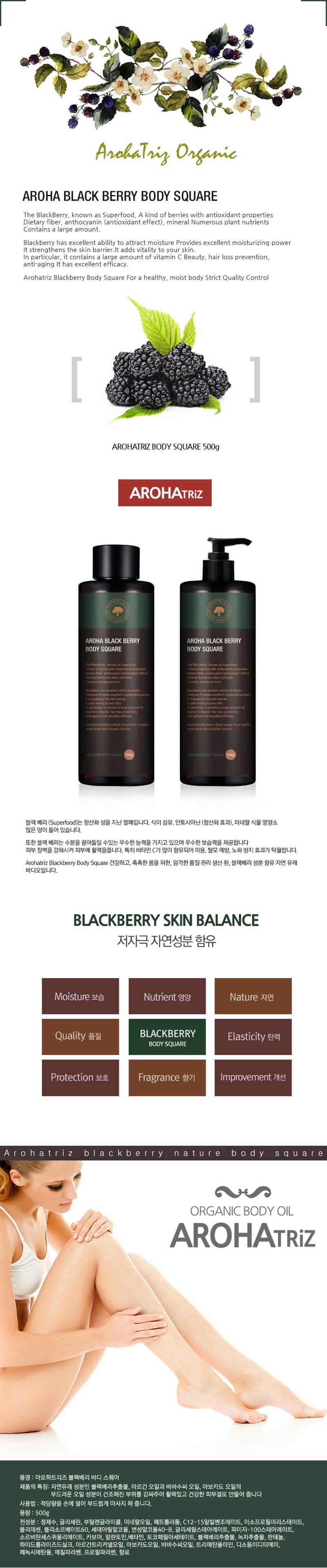 아로하트리즈 블랙베리 바디스퀘어 바디로션 500ml 상세이미지