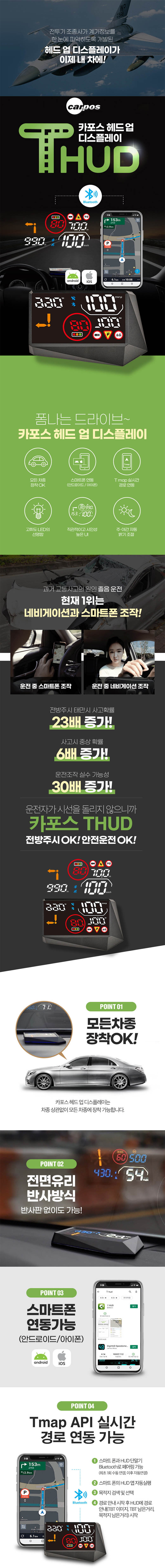 카포스 T-HUD HUD 헤드업 디스플레이 차량용 티맵 API 내비게이션 T202 상세이미지