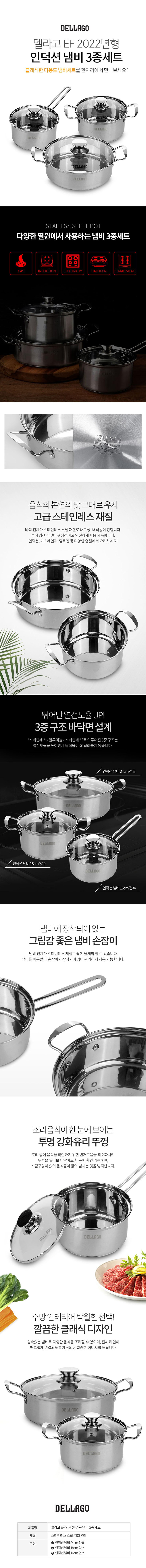델라고 EF(eco-friendly) 인덕션(IH)겸용 스텐냄비 3종세트 상세이미지
