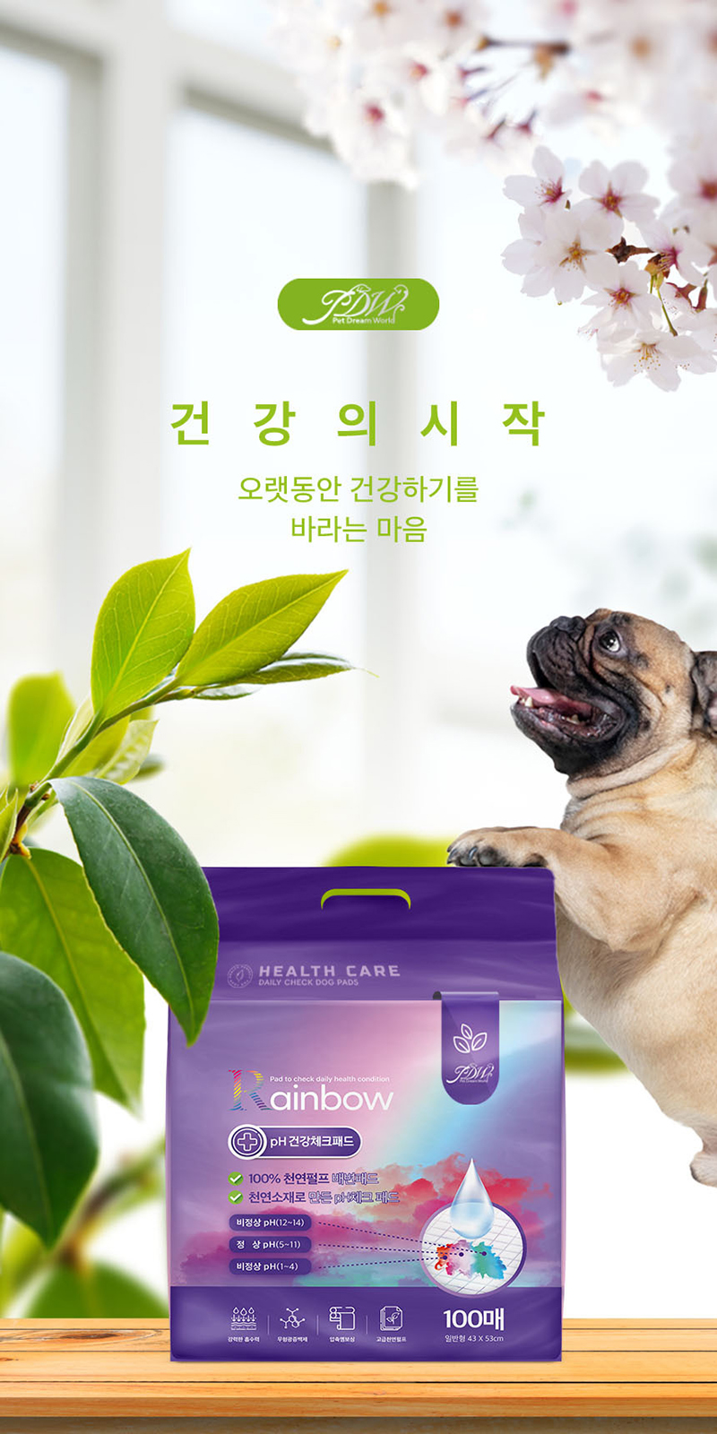 애완견 반려견 소변 대변 화장실 프리미엄강아지기능성 배변패드 43cmx53cm 일반사이즈 100매 상세이미지