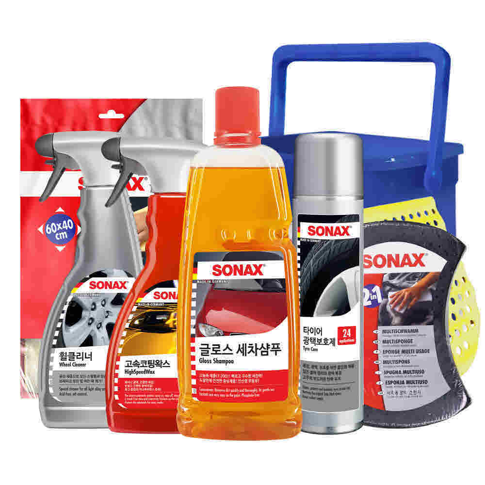 소낙스 7종 패키지(소낙스 세차샴푸 1L,소낙스 휠클리너 500ML,소낙스 고속코팅왁스 500ML,소낙스 타이어광택보호제 400ML,소낙스 멀티스펀지,소낙스 마이크로화이버 드라잉타올,소낙스 멀티바스켓 8L) 상세이미지