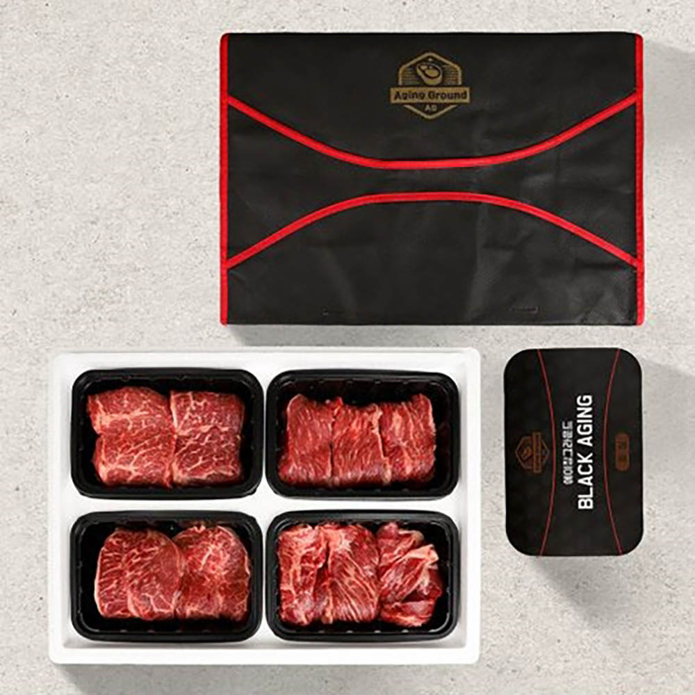 블랙에이징 프리미엄 숙성 소고기 선물세트 블랙 1200g (등심300g+부채살300g+치마살300g+살치살300g) 상세이미지
